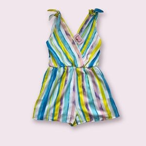 Colorful Flowy Halter V Neck Adjustable Top Summer Stripes Size M